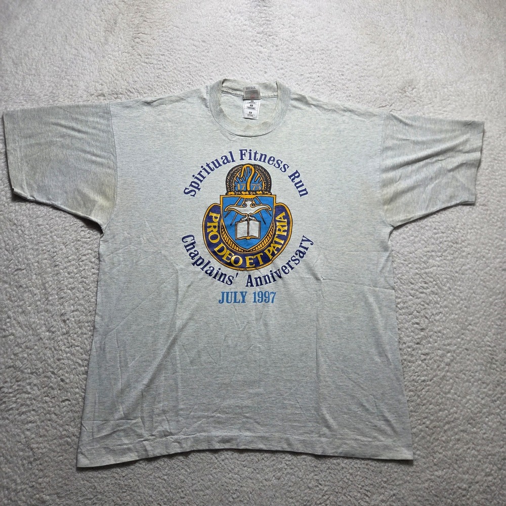 Vintage 90s Fruit of the Loom Best T Shirt Mens XL Gray Spiritual Fitness Run